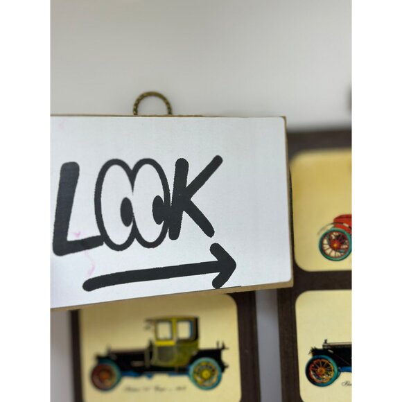 VTG 60s Antique Car Print Set-of-2 Wooden Wall Plaques Retro Nostalgic - Picture 6 of 10